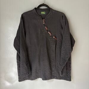 Vintage JUNA HANDMADE Women's L Black Cotton Hippie Boho Asian Button Tropical